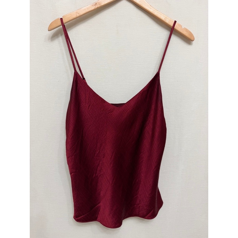 Reformation Maroon Textured Satin Cami Top Adjustable Straps Size M